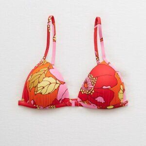Aerie Women's Perky Triangle Bikini Top, Pink/Orange Floral, size S NWT